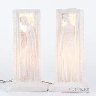 Pair of Art Deco White Bisque Limoges Table Lamps