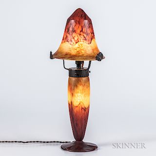 Charles Schneider Mottled Glass Lamp Shade and Base
