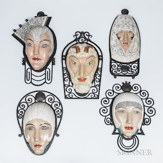 Five M. Bever Ceramic and Wrought Iron Masks