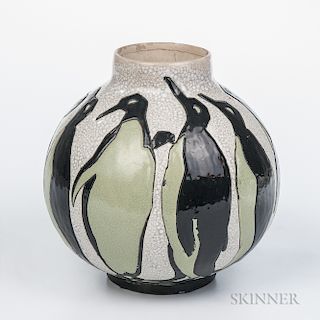 Boch Freres Ceramic Penguins Vase