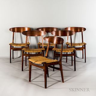 Six Teak Caned-seat Chairs