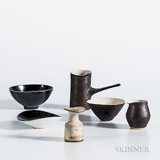 Five Pieces of Lucie Rie (Austrian/British, 1902-1995) Tableware and a Vase