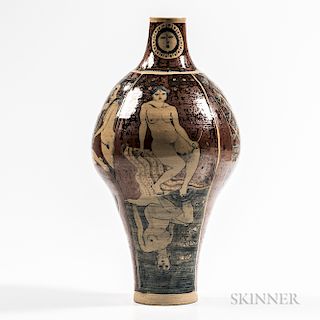 Eric James Mellon (British, 1925-2014) Large Polychrome Ash-glazed Stoneware Vase