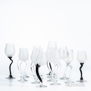 Steven Newell (British, b. 1948) Fourteen Art Glass Wineglasses