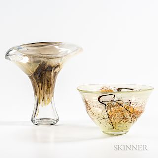 Sam Herman (American, active in England, b. 1936) Art Glass Bowl and Anvil Vase