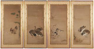 A group of four Chinese framed scroll panels