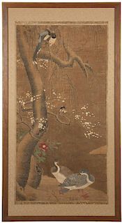 A framed Chinese scroll panel