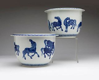 Pair of Chinese blue and white porcelain jardinieres
