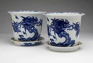 Pair of Chinese blue and white porcelain jardinieres