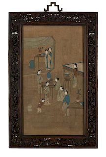 A framed Chinese scroll painting