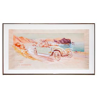 HAND COLORED FRENCH LITHOGRAPH, CHARRON AUTOMOBILE