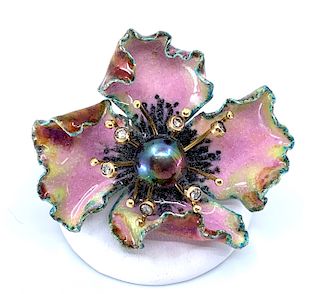 Russell Trusso Enameled Floral Pin