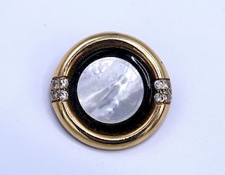 14 KT GOLD, MOTHER OF PEARL, & DIAMOND BROOCH 6.1 DWT