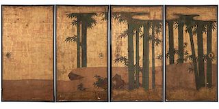 A group of four Japanese fusuma door panels