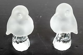 Pair of Clear & Frosted Crystal Birds