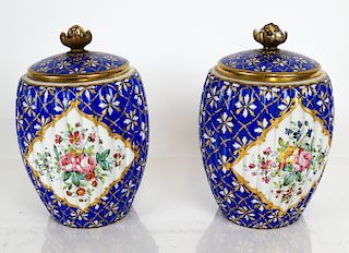 Pair of French Porcelain Covered Jars