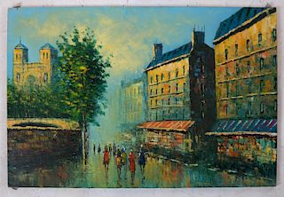 Unsigned Paris Street Scene - Oil on Canvas