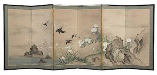 A Japanese six-panel folding byobu screen