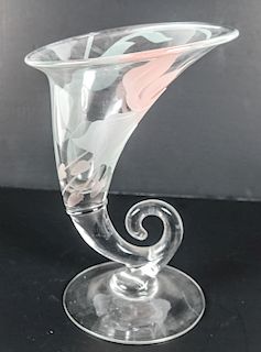 Trumpet - Cornucopia Etched Glass Vase