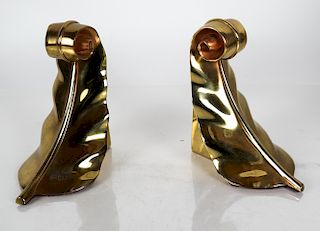 Pair of Polished Brass Leaf Bookends