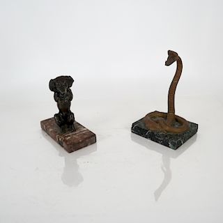 Two Bronze Sculptures: Snake and Dog