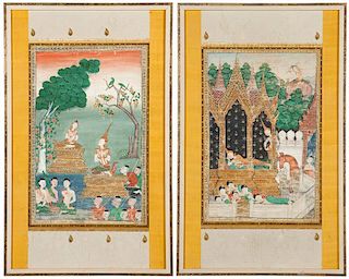 A pair of framed Thai royal court scenes