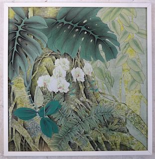 Framed Print of White Flowers and Cheese Plant