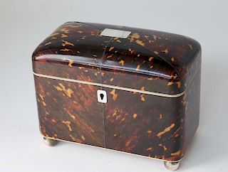 English Regency Tortoiseshell Dome Top Double Compartment Tea Caddy, 1st Quarter of the 19th Century