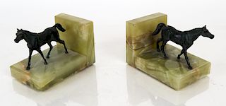 Pair Bronze & Onyx Horse-Form Bookends