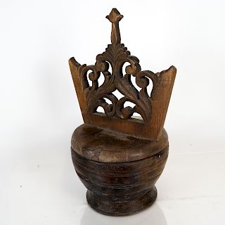 Tribal-Style Wooden Bowl with Figural Lid