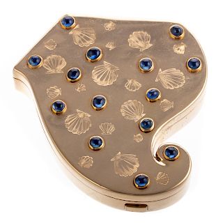 A Ladies Cartier Compact with Sapphires in 14K