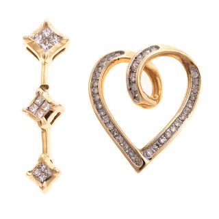 A Pair of Ladies Diamond Pendants in Gold