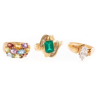 A Trio of Ladies Gemstone Rings in 14K Gold