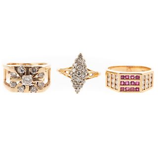 A Trio of Ladies Diamond Rings in 14K Gold