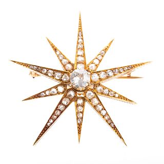 A Vintage French Star Brooch with Diamonds in 18K
