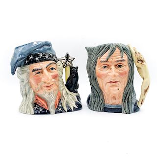 2 LG ROYAL DOULTON CHARACTER JUGS; WIZARD, PENDLE WITCH