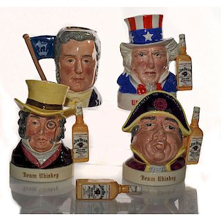 4 SM ROYAL DOULTON CHARACTER JUG AND LIQUOR CONTAINERS
