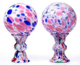 FREE-BLOWN MOTTLED DECORATED NEAR PAIR OF WITCH BALLS