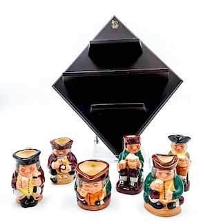 6 ROYAL DOULTON TINY TOBIES JUGS SET WITH WALL STAND