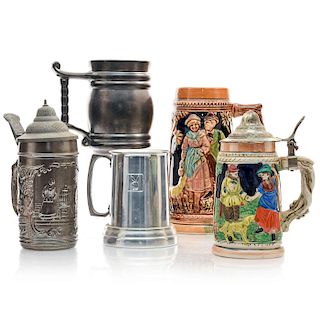 COLLECTION OF 5 BEER STEINS