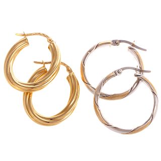 Two Pairs of Ladies Hoop Earrings in Gold