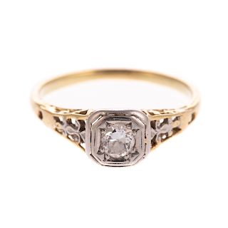 A Ladies 14K Vintage Diamond Engagement Ring