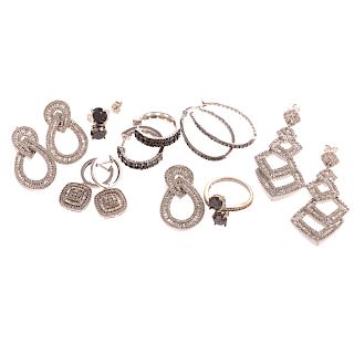 A Collection of Ladies Diamond Jewelry in Sterling