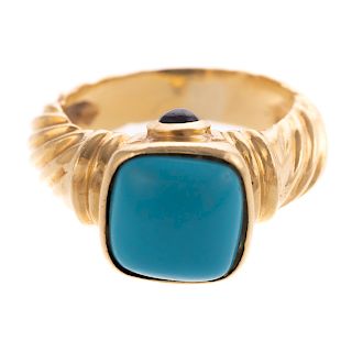 A Ladies 18K Yellow Gold Turquoise & Sapphire Ring