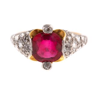 A Vintage Ruby & Pave Diamond Ring in Gold