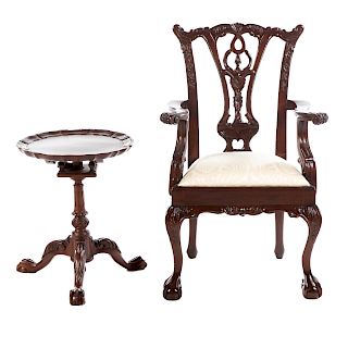 Miniature Chippendale Style Chair & Tilt Top Table