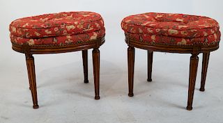 Pair Louis XVI-Style Oval Benches