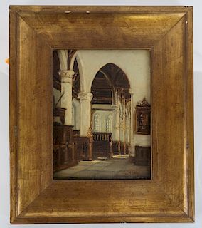 J.M. BREN:  Edam Church - Oil on Canvas