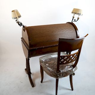 Regency-Style Cylinder Roll Desk & Chair