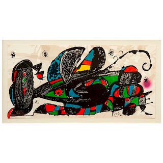 Joan Miró. Miró escultor, Irán, 1974. Litografía firmada en plancha. Enmarcada. 20 x 40 cm